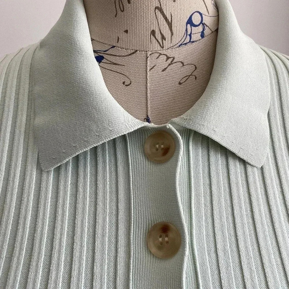 JONATHAN SIMKHAI Shirt‎ Womens Small Elsi Rib Polo Cardigan Pistachio Green Top - Picture 9 of 16